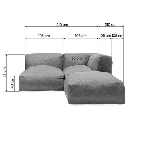 Modular Garden Corner Sofa Vacuum I with Cover, Gray