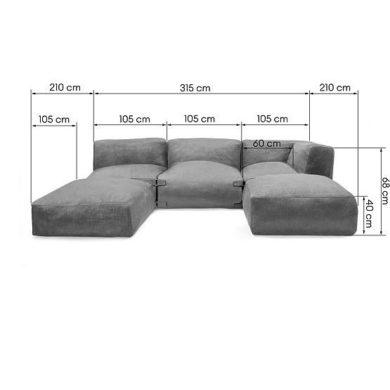 Modular Garden Corner Sofa Vacuum III with Cover, Gray