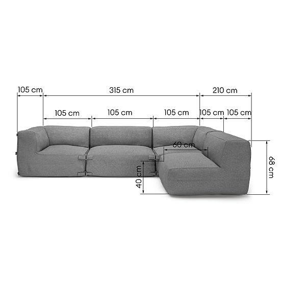 Modular Garden Corner Sofa Vacuum V with Cover, Gray