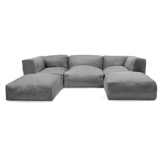 Modular Pouf for Vacuum Garden Corner Sofa with Cover, Gray