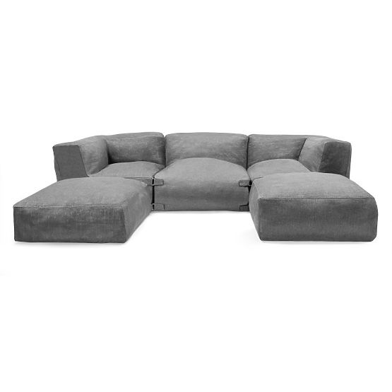 Modular Pouf for Vacuum Garden Corner Sofa with Cover, Gray
