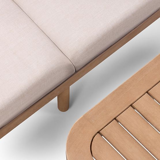 Mortlake Garden Corner Sofa with Table, FSC Eucalyptus Wood, Teak Finish, Light Beige/Pr