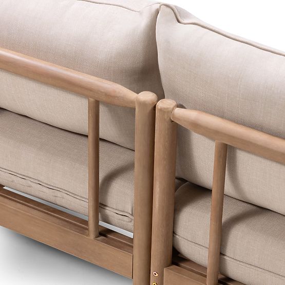 Mortlake Garden Corner Sofa with Table, FSC Eucalyptus Wood, Teak Finish, Light Beige/Pr