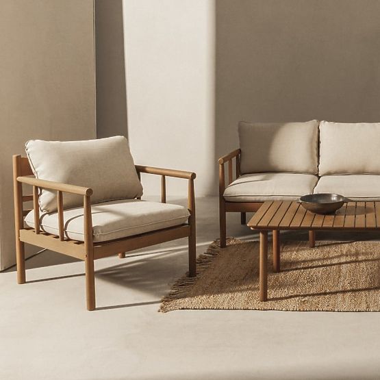 Mortlake Garden Furniture Set Eucalyptus Wood FSC, Teak Look, Light Beige