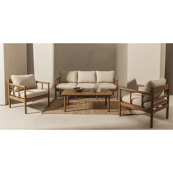 Mortlake Garden Furniture Set Eucalyptus Wood FSC, Teak Look, Light Beige