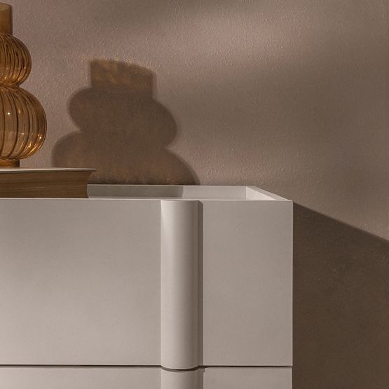 Moss Nightstand in Cashmere, Rounded