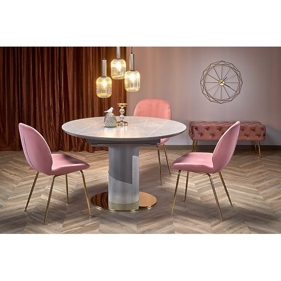 MUSCAT Extendable Table Top - Grey Marble, Leg - Light Grey / Gold