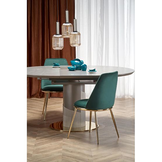 MUSCAT Extendable Table Top - Grey Marble, Leg - Light Grey / Gold