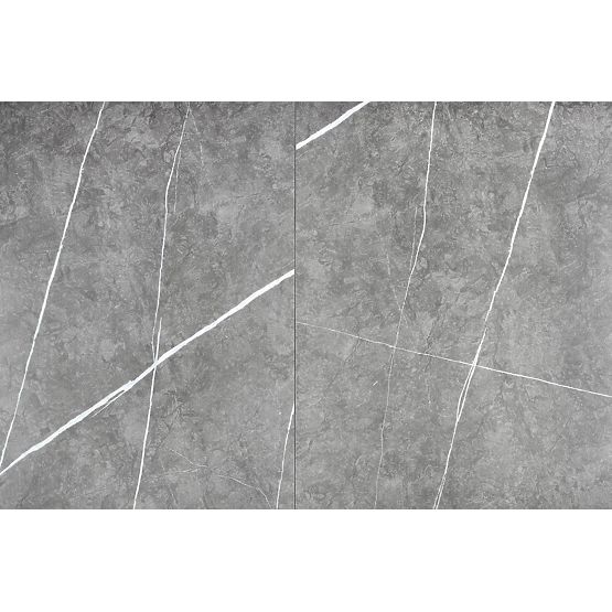 MUSCAT Extendable Table Top - Grey Marble, Leg - Light Grey / Gold