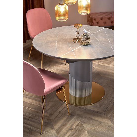 MUSCAT Extendable Table Top - Grey Marble, Leg - Light Grey / Gold