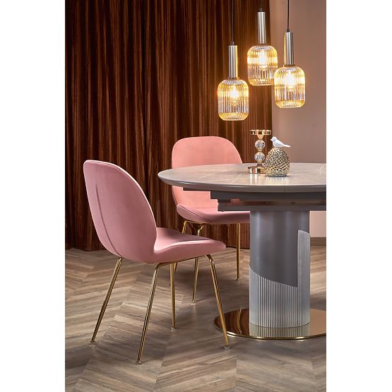 MUSCAT Extendable Table Top - Grey Marble, Leg - Light Grey / Gold