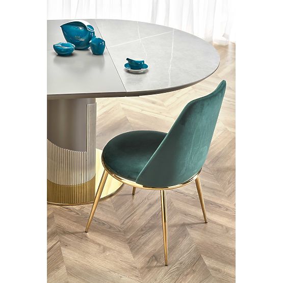 MUSCAT Extendable Table Top - Grey Marble, Leg - Light Grey / Gold