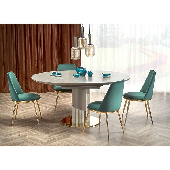 MUSCAT Extendable Table Top - Grey Marble, Leg - Light Grey / Gold