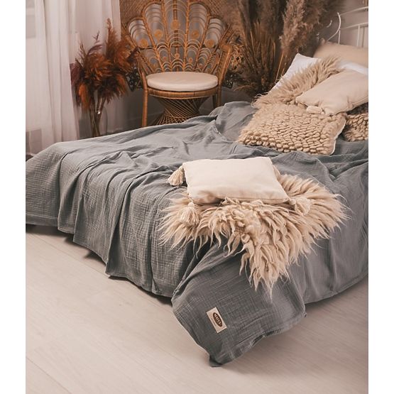 Muslin bedspread 210x240 dark grey