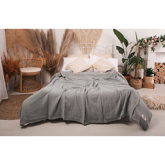 Muslin bedspread 210x240 dark grey