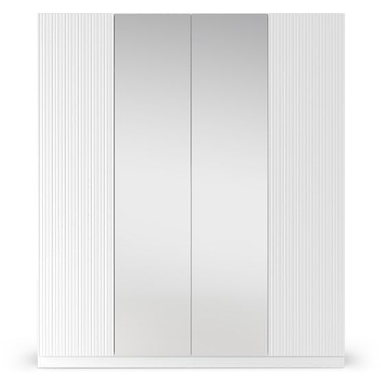 Neroli Four-Door Wardrobe, Simple Grooves/Mirror, White