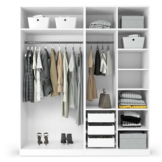 Neroli Four-Door Wardrobe, Simple Grooves/Mirror, White