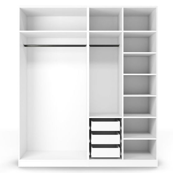 Neroli Wardrobe Frame/Interior with 2 Rods, Shelves, and 3 Drawers 182.2 cm, White