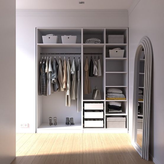 Neroli Wardrobe Frame/Interior with 2 Rods, Shelves, and 3 Drawers 182.2 cm, White