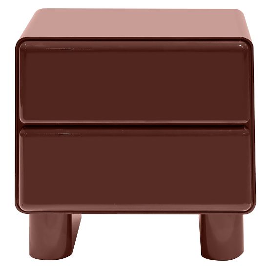 Nightstand with Drawers Lagos, Burgundy/Brown, Rounded, Glossy