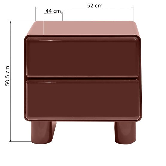 Nightstand with Drawers Lagos, Burgundy/Brown, Rounded, Glossy