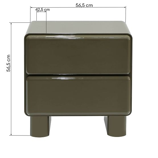 Nightstand with Drawers Lagos, Green/Gray, Rounded, Glossy