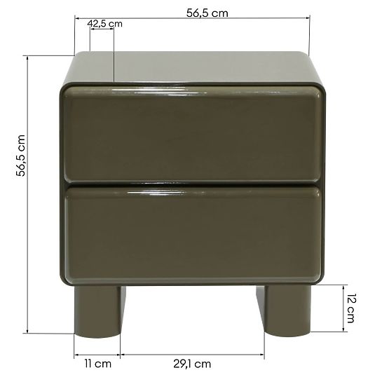 Nightstand with Drawers Lagos, Green/Gray, Rounded, Glossy