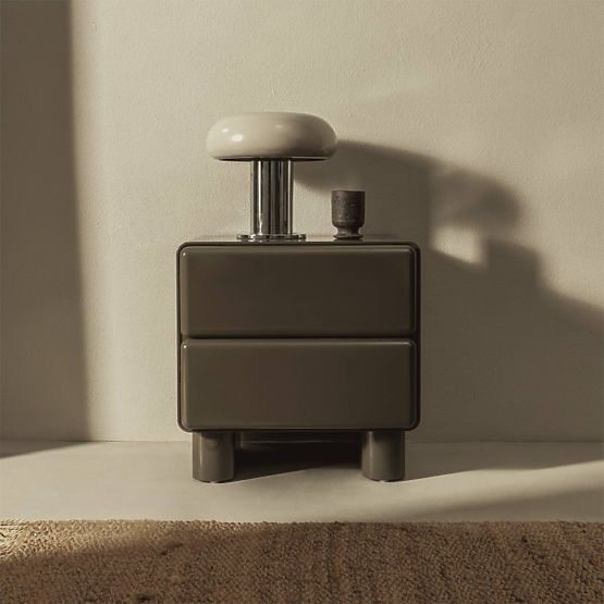 Nightstand with Drawers Lagos, Green/Gray, Rounded, Glossy