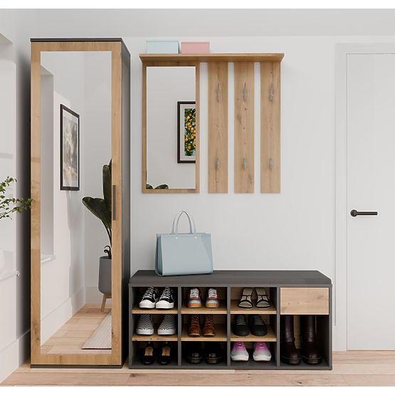 Open Shoe Cabinet TALLIN ANTHRACITE OAK ARTISAN for Hallway
