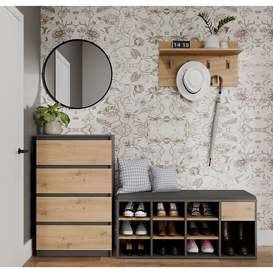 Open Shoe Cabinet TALLIN ANTHRACITE OAK ARTISAN for Hallway