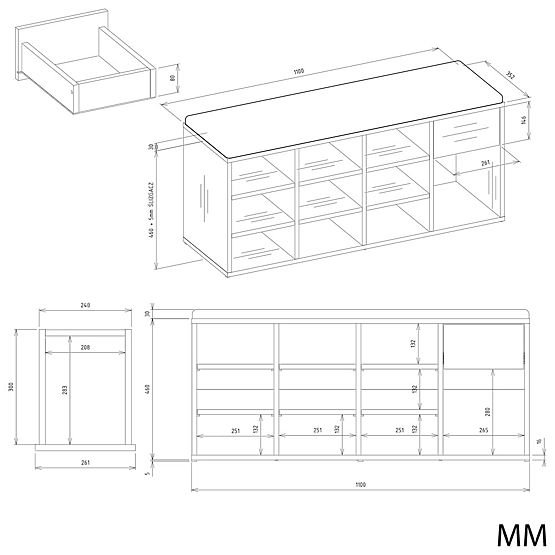 Open Shoe Cabinet TALLIN ANTHRACITE OAK ARTISAN for Hallway