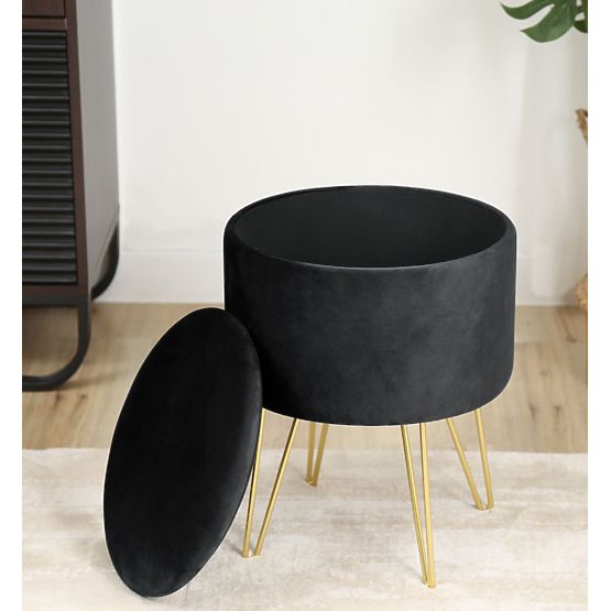 Opening Velvet Ottoman with Storage LILI Black