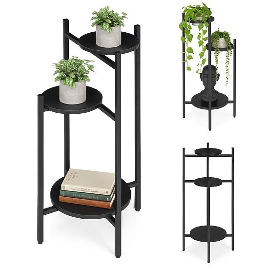 Plant Stand, Flower Stand, Decoration, 3 Levels, Black, ModernHome