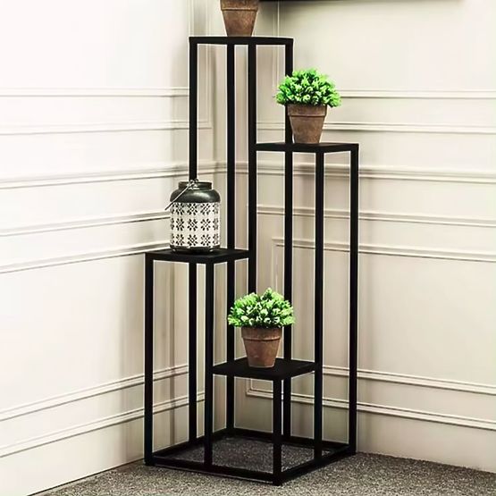 Plant Stand Shelf for Flowers Decorations 4 Shelves Metal MDF Dark Walnut ModernHome