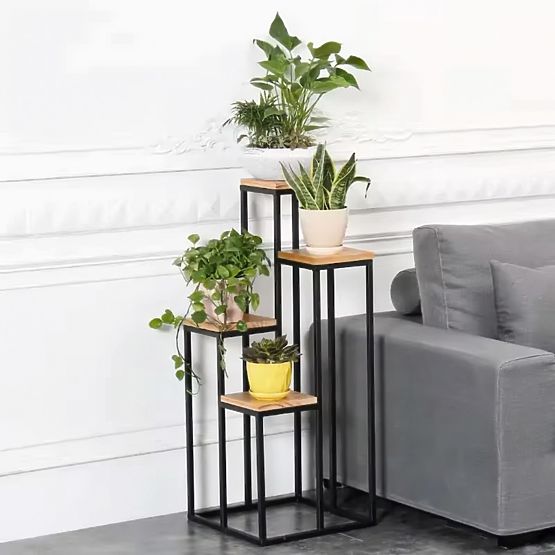 Plant Stand Shelf for Flowers Decorations 4 Shelves Metal MDF Dark Walnut ModernHome