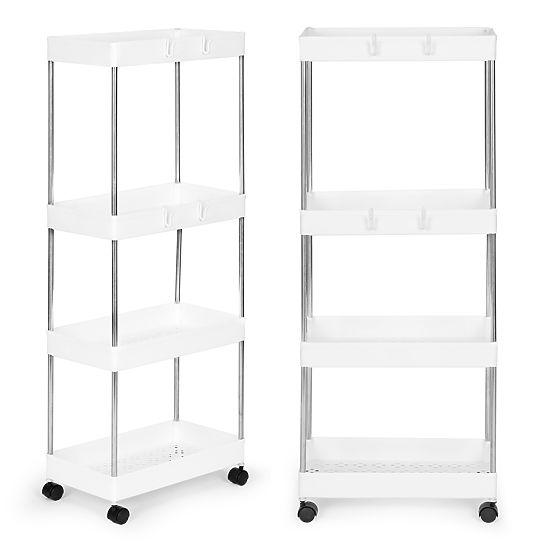 Plastic Bathroom Shelf with 4 Shelves and Wheels