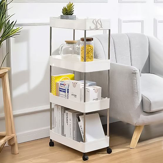 Plastic Bathroom Shelf with 4 Shelves and Wheels