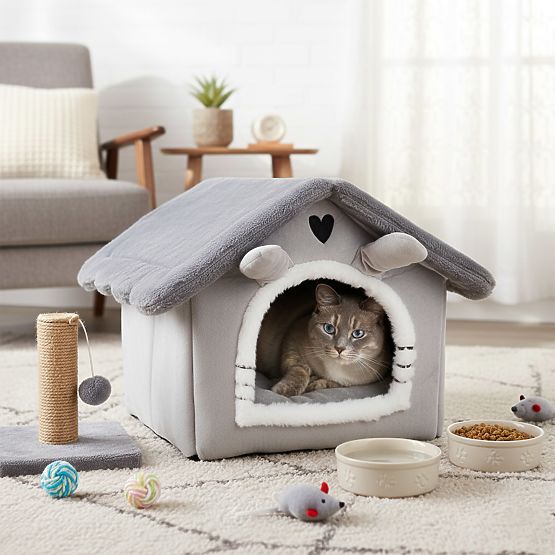 Plush Cat House JASPER Grey