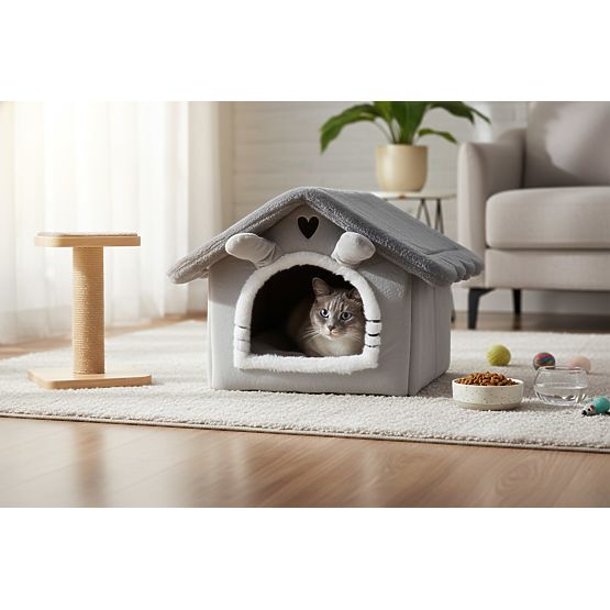 Plush Cat House JASPER Grey
