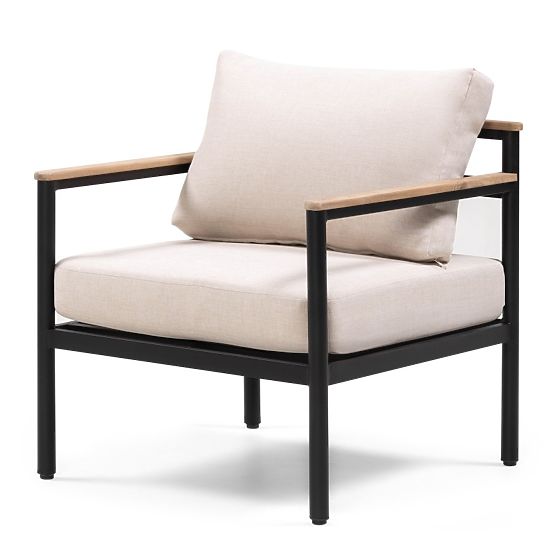 Porticello Garden Furniture Set, Aluminum, FSC Acacia Wood, Teak Look, Beige/Black