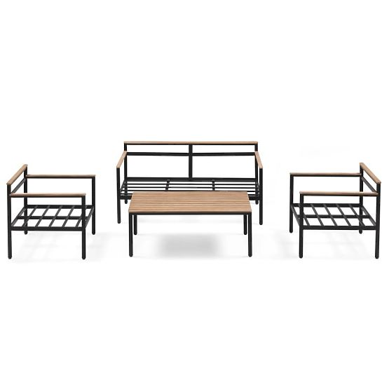 Porticello Garden Furniture Set, Aluminum, FSC Acacia Wood, Teak Look, Beige/Black