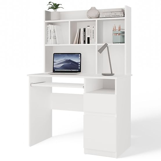 PORTO Right Desk with Extension White Matte Drawer Shelf for Office Room