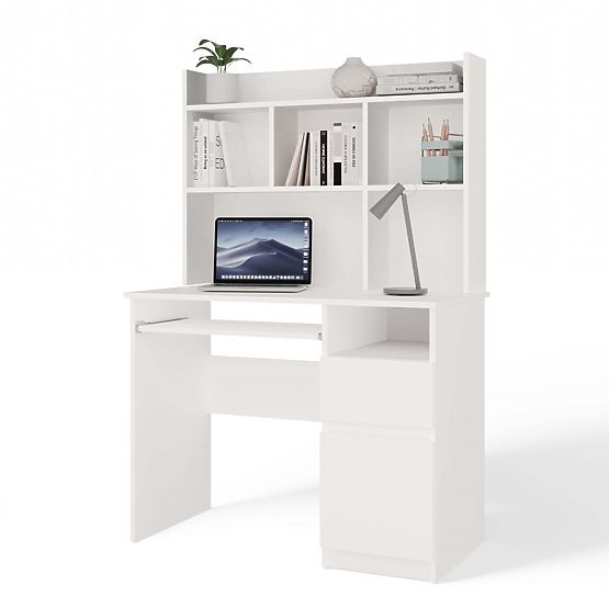 PORTO Right Desk with Extension White Matte Drawer Shelf for Office Room