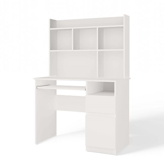 PORTO Right Desk with Extension White Matte Drawer Shelf for Office Room