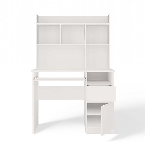 PORTO Right Desk with Extension White Matte Drawer Shelf for Office Room