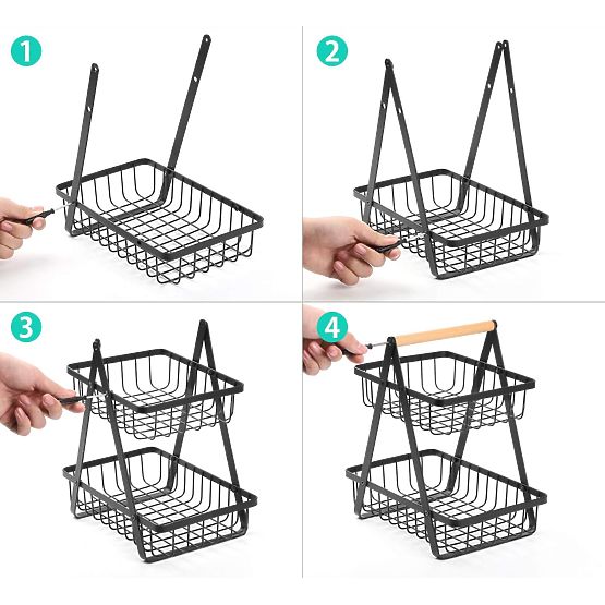 PULOS 2-Tier Black Fruit Basket