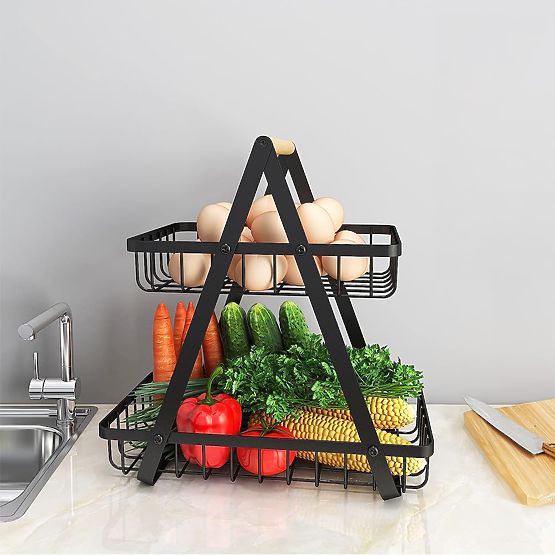 PULOS 2-Tier Black Fruit Basket