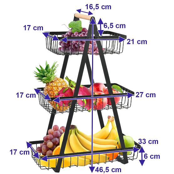 PULOS 3-Tier Black Fruit Basket