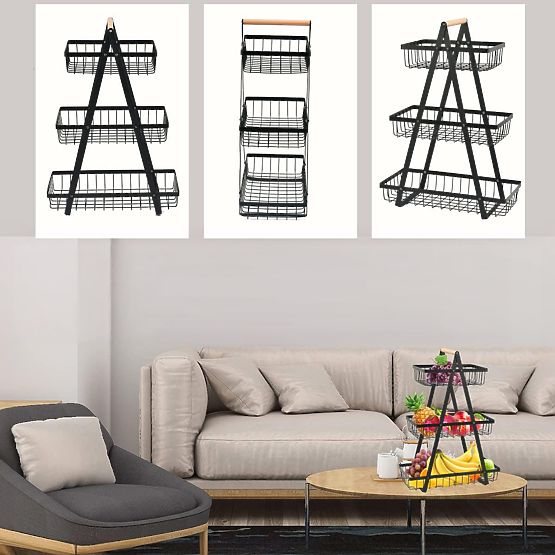 PULOS 3-Tier Black Fruit Basket