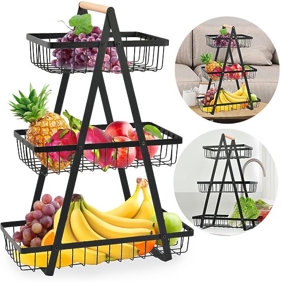 PULOS 3-Tier Black Fruit Basket